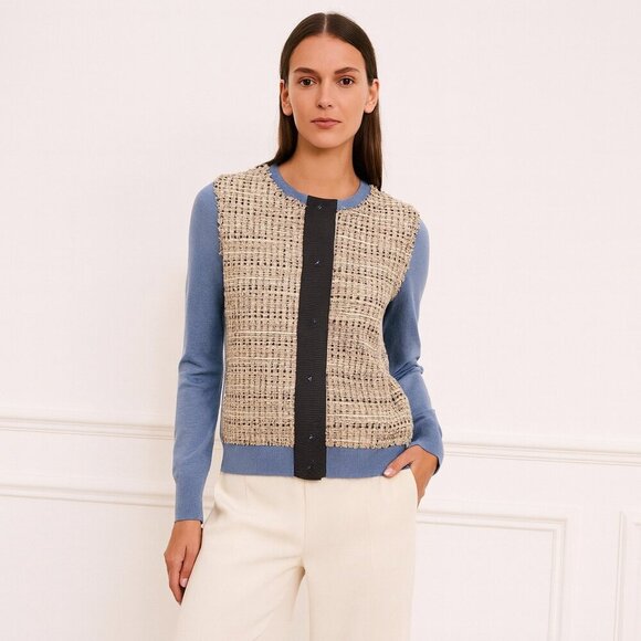 Carolina Herrera silk knit and plaid tweed cardigan Sweater
